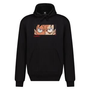 Monkey D Luffy One Piece Just Hoods AWDis Embriodered Anime Hoodie Black Sz Med